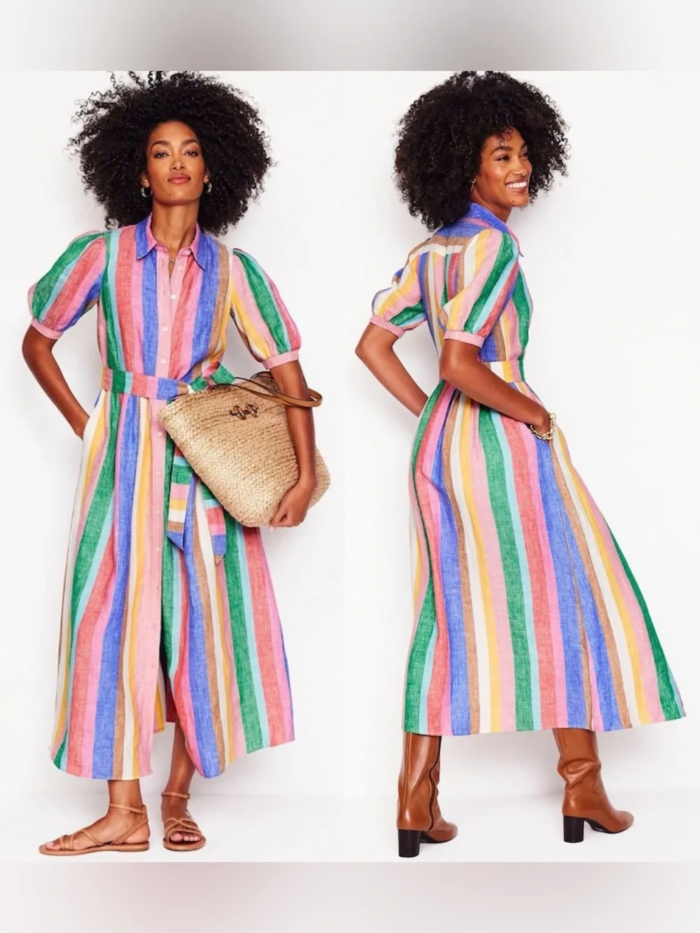 Boden Alexa Stripe Linen Maxi Shirt Dress Pink Multi Size 6R - Picture 4 of 16